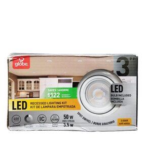 Globe LED Recessed Light Kit 9082101  3" Soft White Spot Swivel 50W 400 Lumens